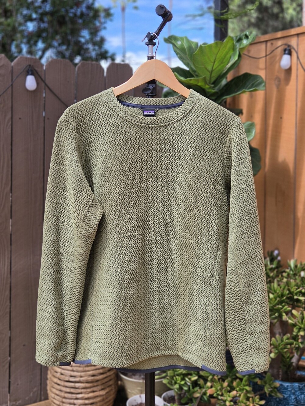Patagonia Olive Crewneck Textured Knit Sweater